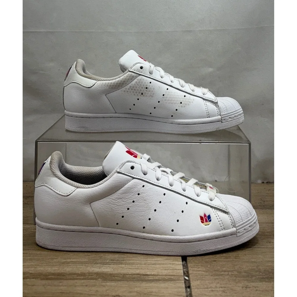 Adidas Superstar Mens Sz 7‎ White Rainbow Logo Shell Toe Sneakers FZ2211